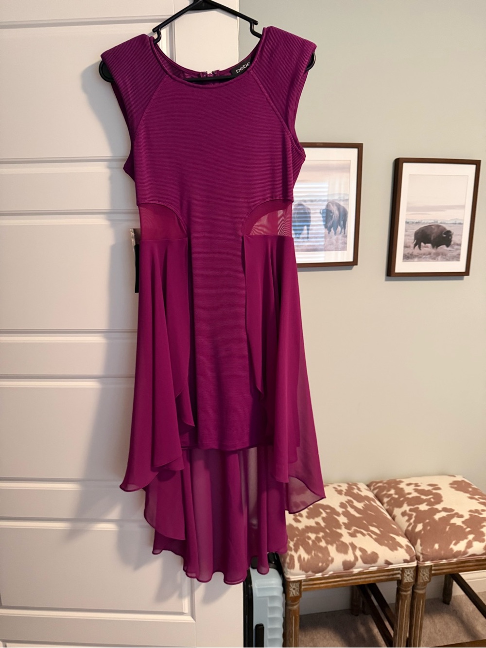 bebe Magenta High-Low Chiffon Party Dress